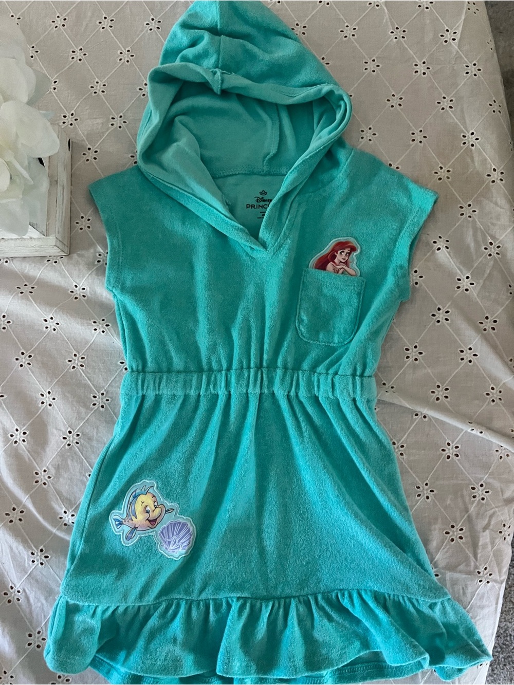 4T Disney Ariel Little Mermaid Hooded Terry Swim Cover up- Teal Aqua
